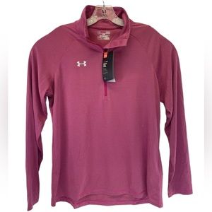 Under Armour Womens Sz Large Magenta/Grey Striped 1/4 Zip Up Shirt (B31) NWTs